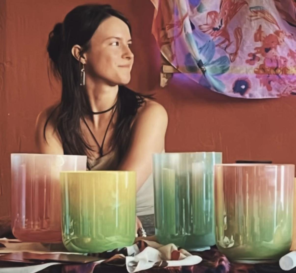 Kimberly Desaulniers with crystal singing bowls